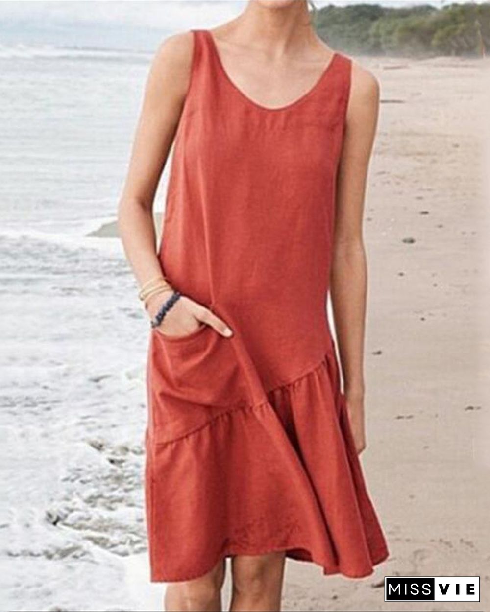 Women Solid Sleeveless Casual Midi Dress