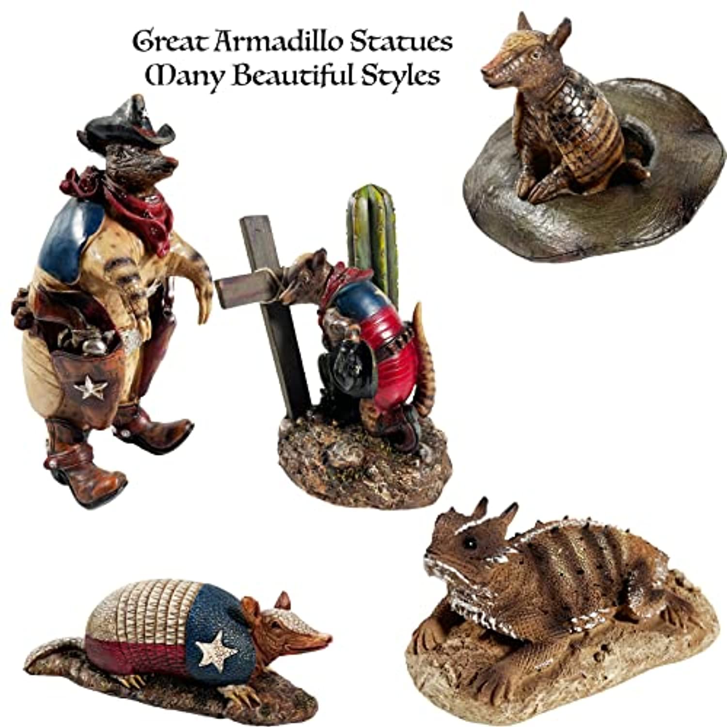 Urbalabs Western Armadillo Texas Flag Office Desk Art Armadillo Gifts Figure Western Garden Statues Decor Outdoor Statue Yard Art Sculptures Rustic Yard Decorations (Texas Dillo)