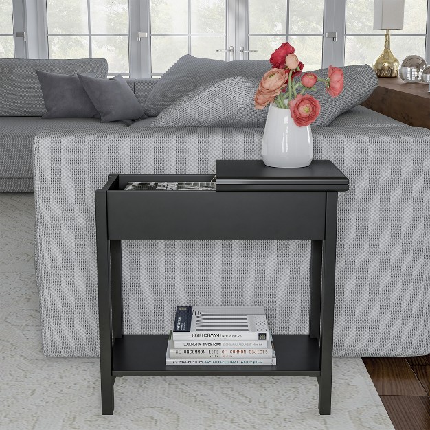 Hasting Home Narrow End Table With Storage Compartment And Shelf