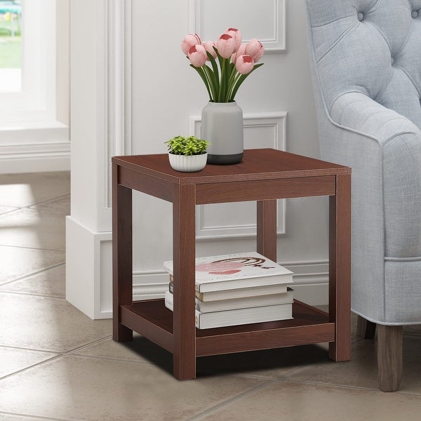 2-Tier End Table with Storage Shelf， Wood Side Table for Living Room - 17.7”