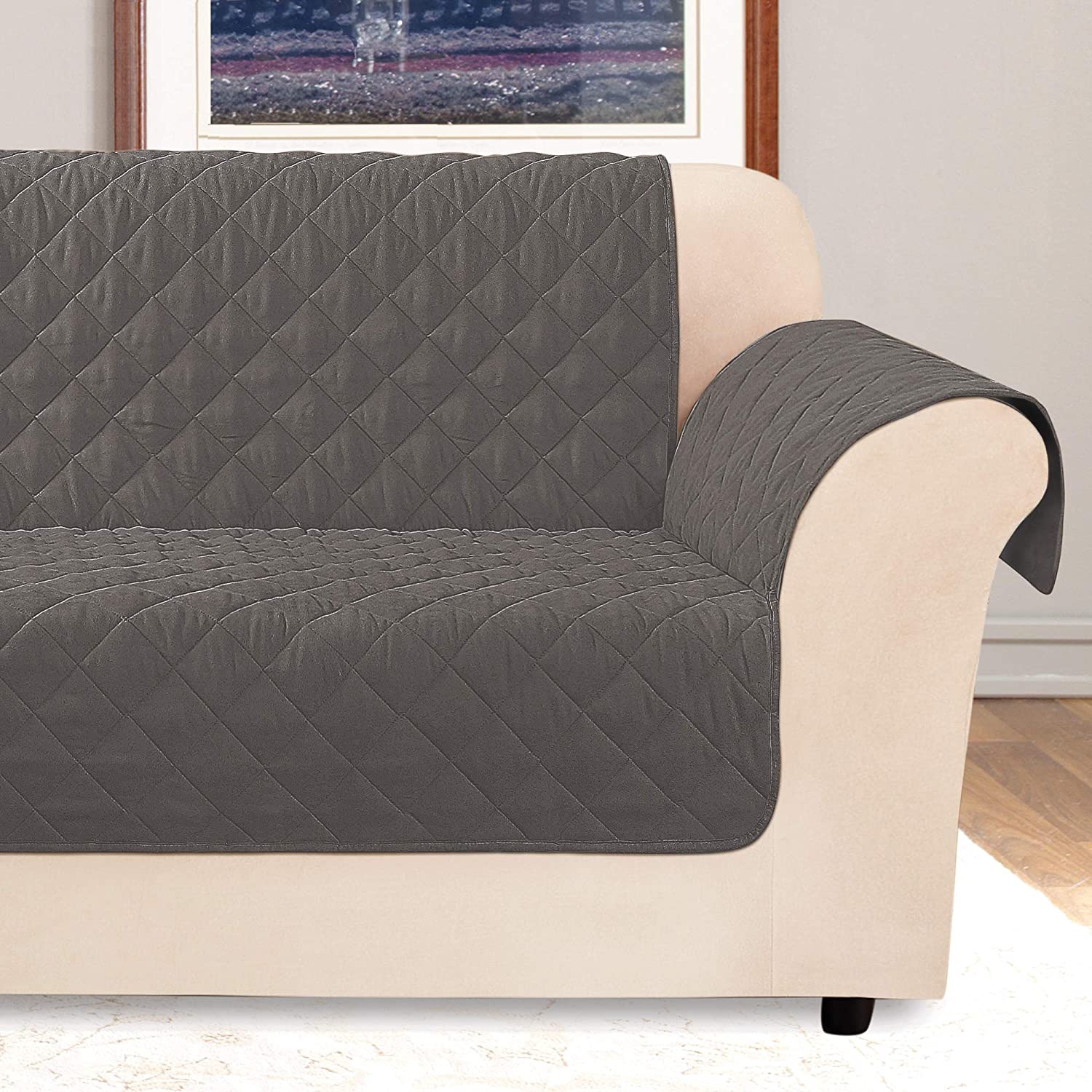 Microfiber Non-Slip Sofa Furniture Cover | Gray | Water Resistant | Machine Washable One Piece