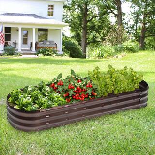 LuxenHome 5.6 ft. Oval Brown Metal Garden Bed WHPL431