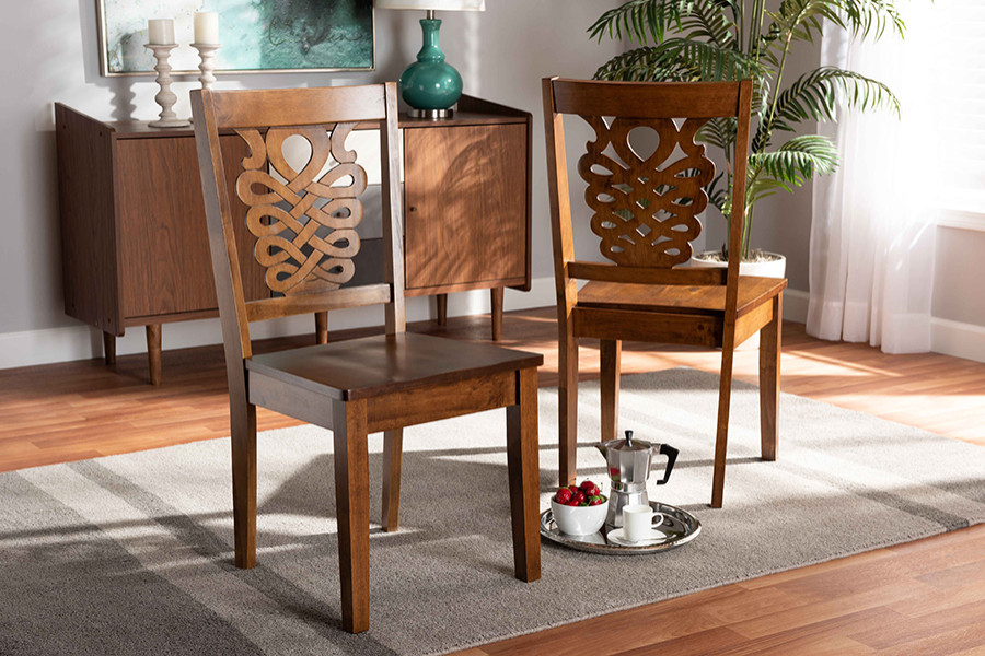 Mazur Modern Transitional Walnut Brown Finish Wood Dining Chair  Set of 2   Transitional   Dining Chairs   by Baxton Studio  Houzz