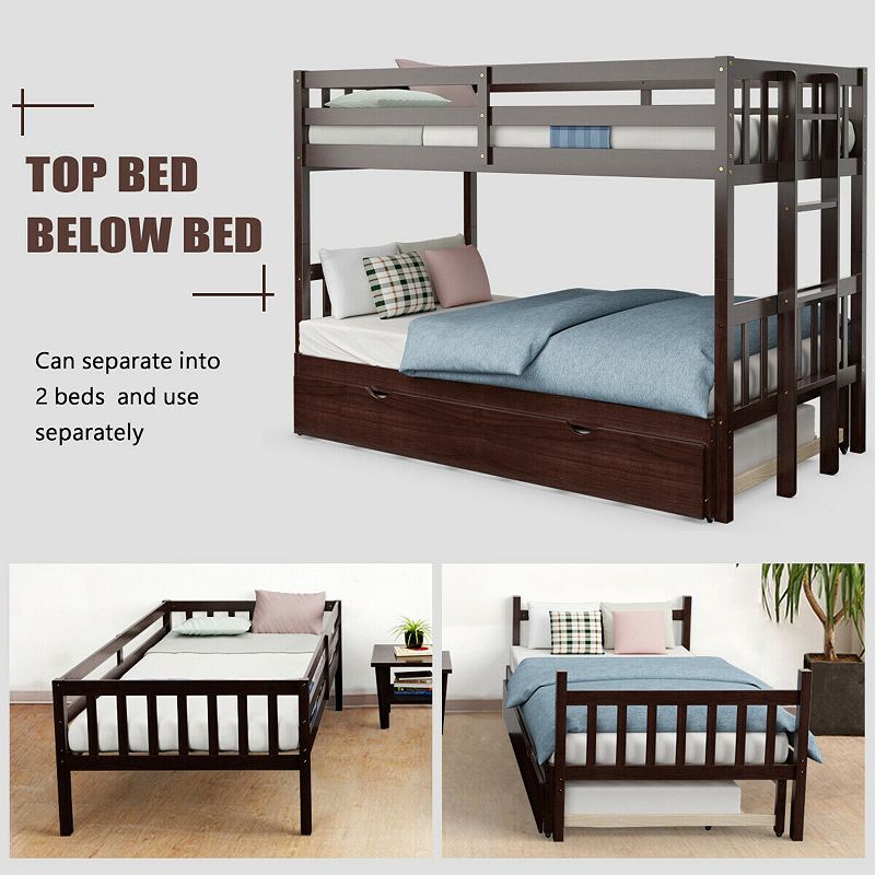 Twin Pull-Out Bunk Bed with Trundle Wooden Ladder