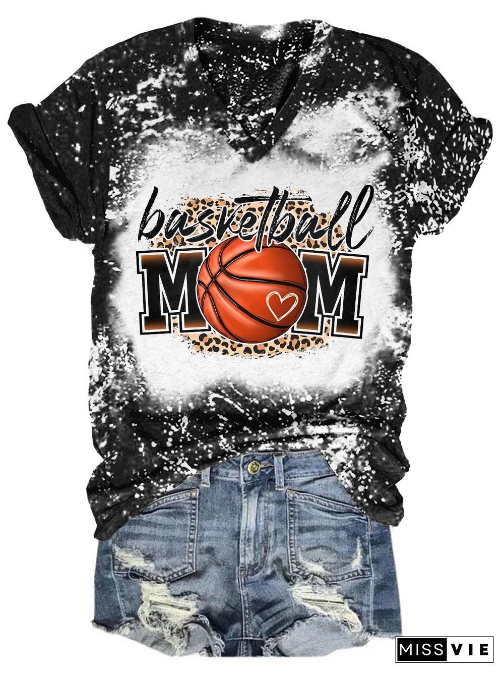 Basketball Mom Tie Dye V Neck T-shirt