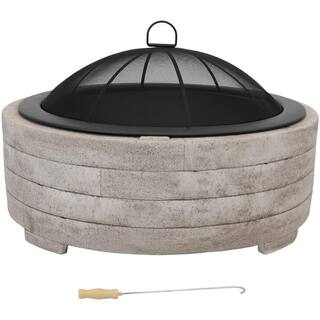 Sunnydaze Decor 32.5 in. W x 21.25 in. H Large Round Faux Fiberglass Wood Burning Fire Pit Bowl with Spark Screen RCM-LG840