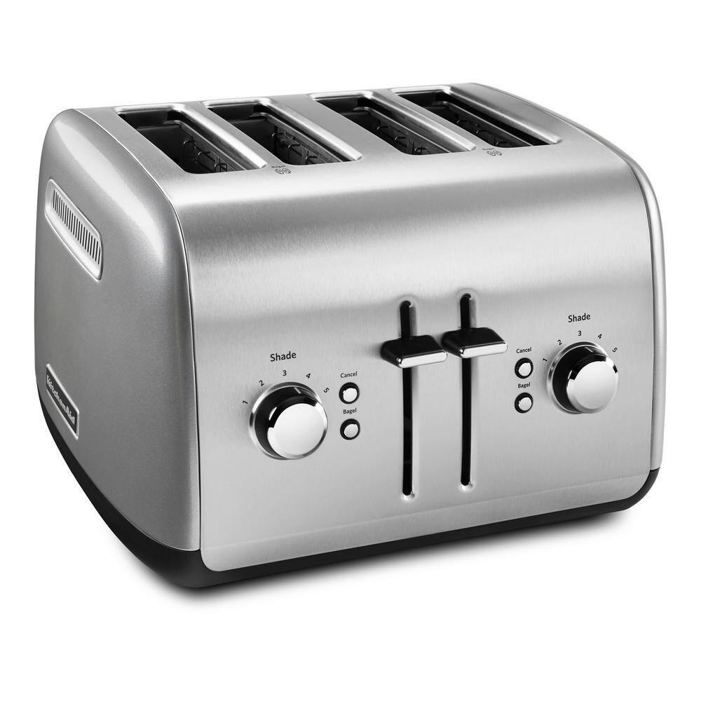 KitchenAid 4-Slice Silver Wide Slot Toaster with Crumb Tray and Shade Control Settings KMT4115CU