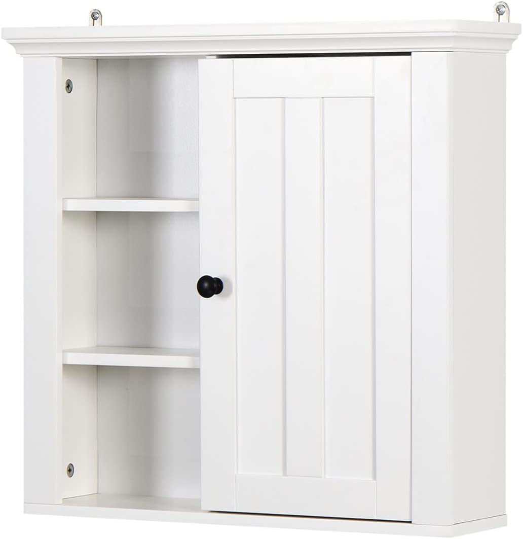 Bathroom Medicine Cabinet, White Wall Cabinet with a Door, Wood Storage Organizer