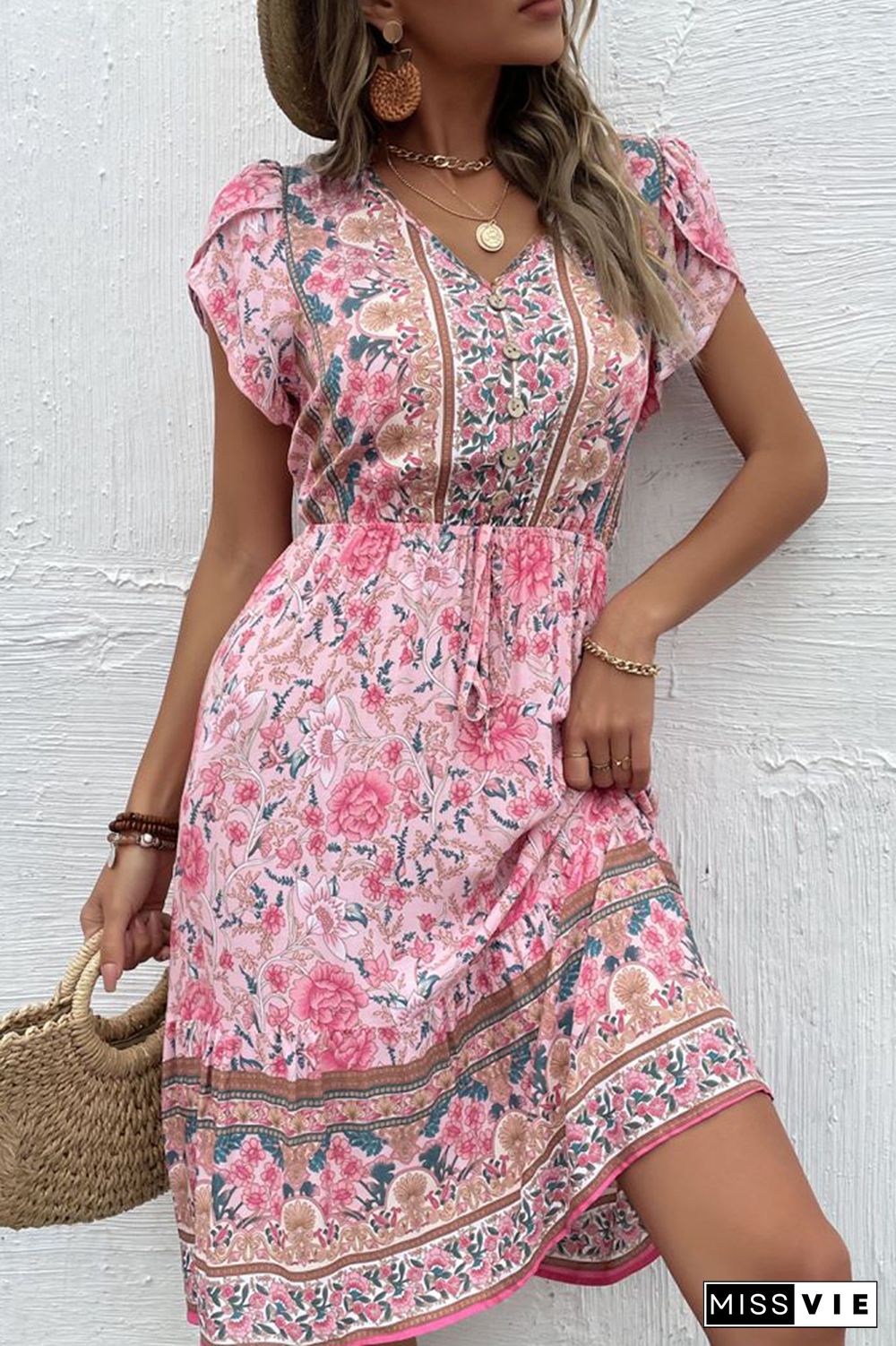 Bohemian Floral Print Dress Wholesale