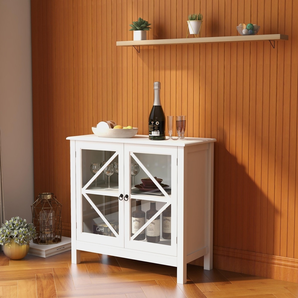 Kitchen Cabinet Sideboard with Double Glass Doors for Home Kitchen