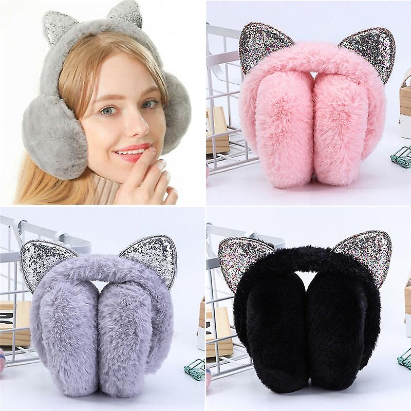 Winter Warm- Cartoon Cat Earflap， Fur Earmuffs With Rhinestone