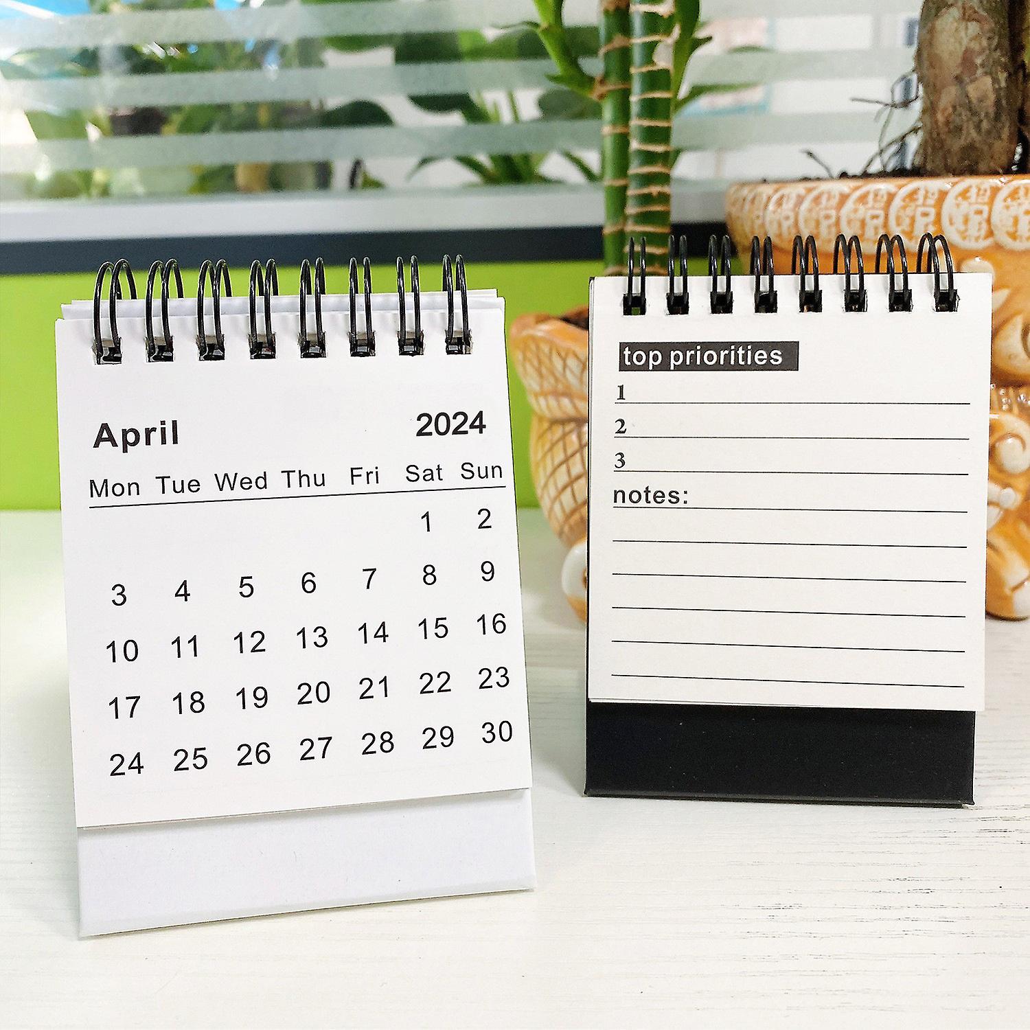 In 2024， Simple And Creative English Mini Desk Calendar Office Desktop Ornaments Portable Calendar-white