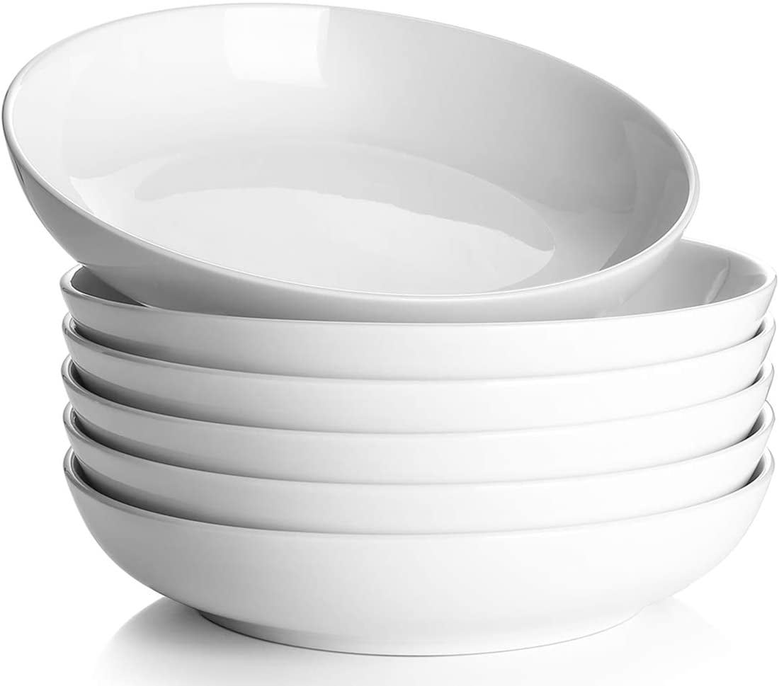 Y YHY 8.5 inch Pasta Bowls Set of 6， 30oz Thanksgiving Large Salad Serving Bowls， White Dinnerware