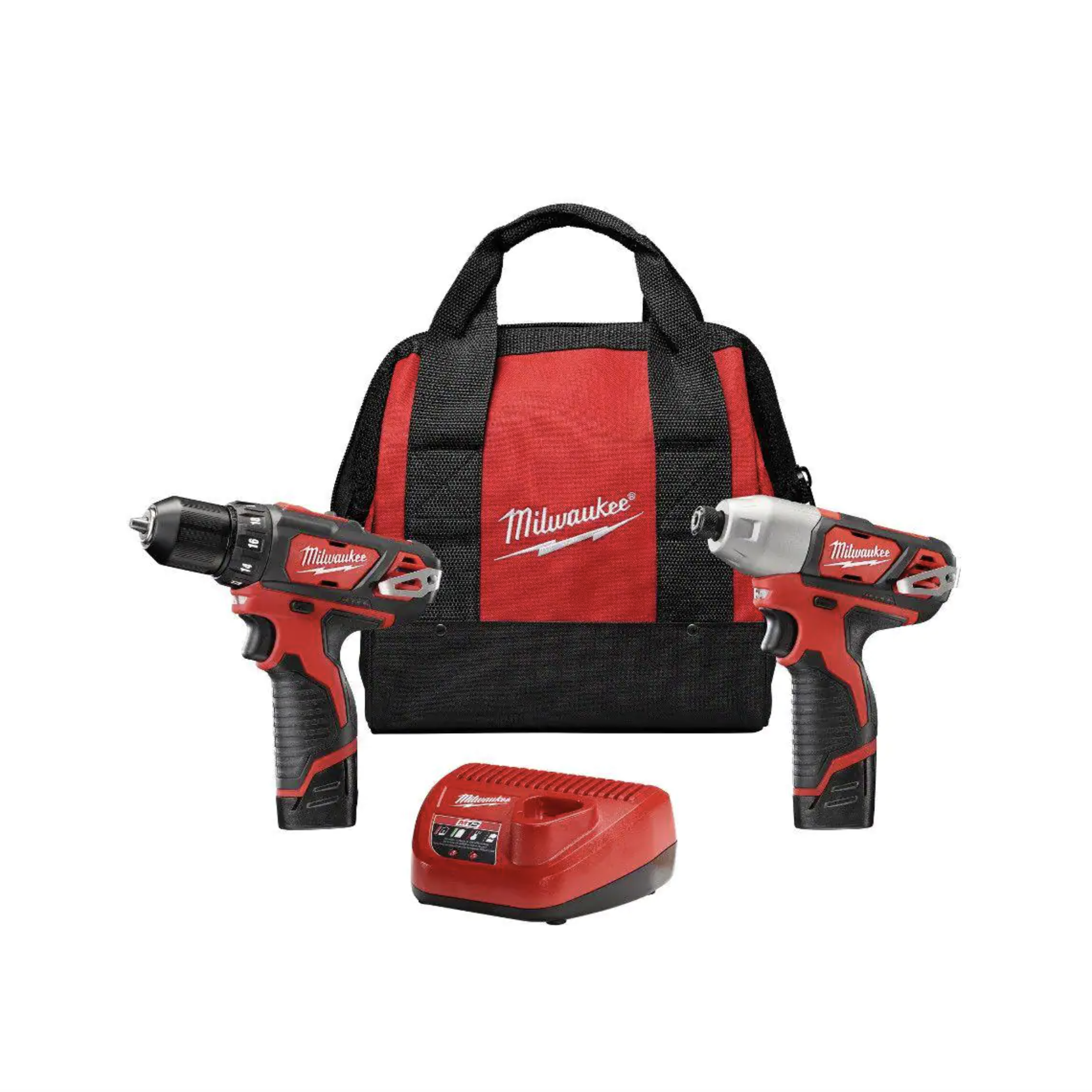 Milwaukee M12 12V Lithium-Ion Cordless Drill Driver/Impact Driver Combo Kit w/ Two 1.5Ah Batteries， Charger Tool Bag (2-Tool)