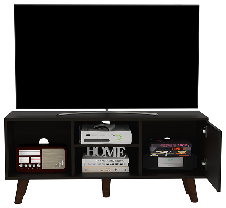 DEPOT E SHOP Ontario TV Stand  3 Shelves  Single Door Cabinet   Midcentury   Entertainment Centers And Tv Stands   by DEPOT ESHOP LLC  Houzz