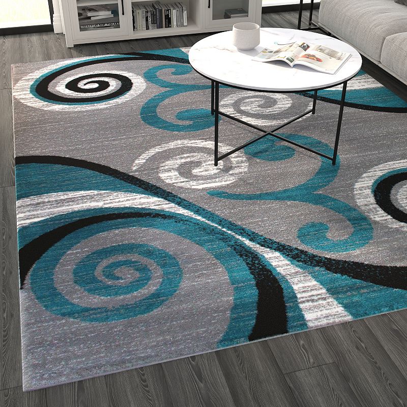 Masada Rugs Masada Rugs Stephanie Collection 8'x10' Area Rug with Modern Contemporary Design in Turquoise， Gray， Black and White - Design 1100