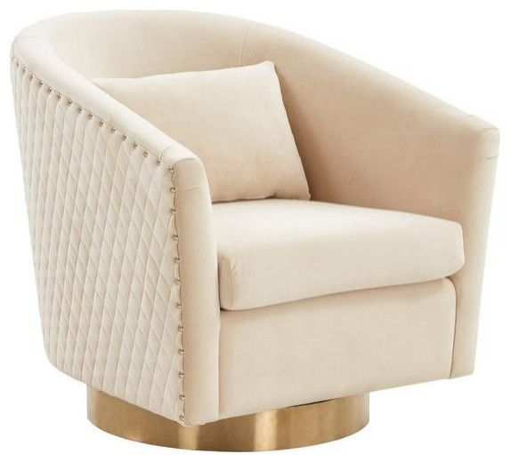 Bayson Quilted Swivel Tub Chair Cream   Contemporary   Armchairs And Accent Chairs   by AED Luxury Home Decor  Houzz