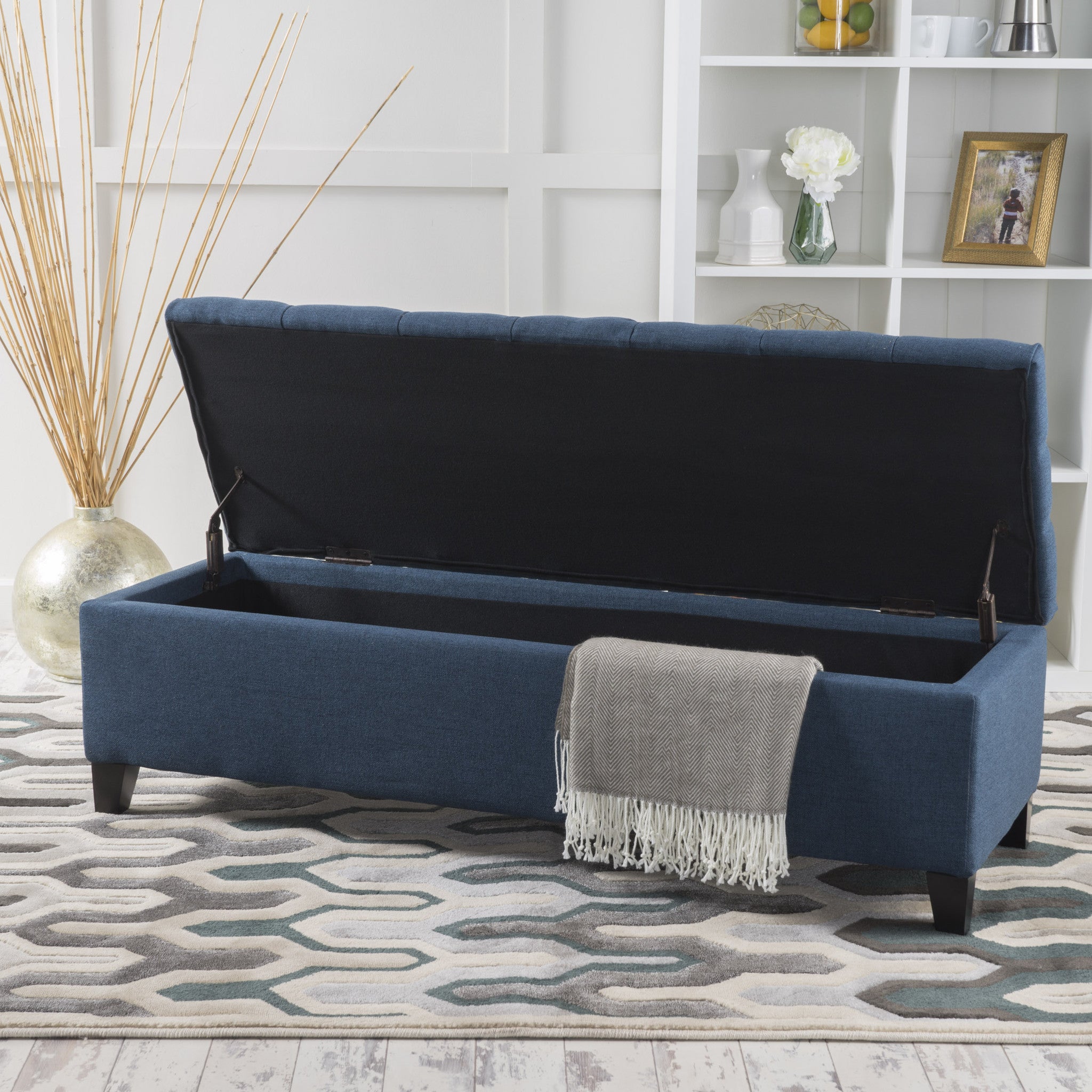 Molle Contemporary Button-Tufted Fabric Storage Ottoman Bench