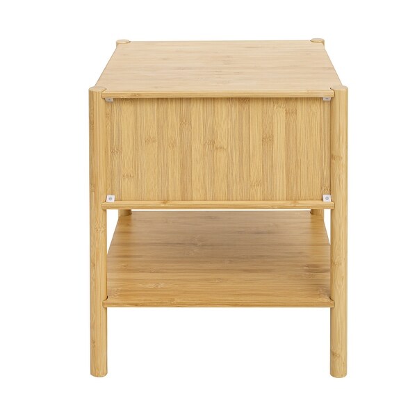 1 Drawer Nightstand， Bamboo and Natural Rattan， Bedside Table Accent End Table Side Table for Bedroom， Living Room