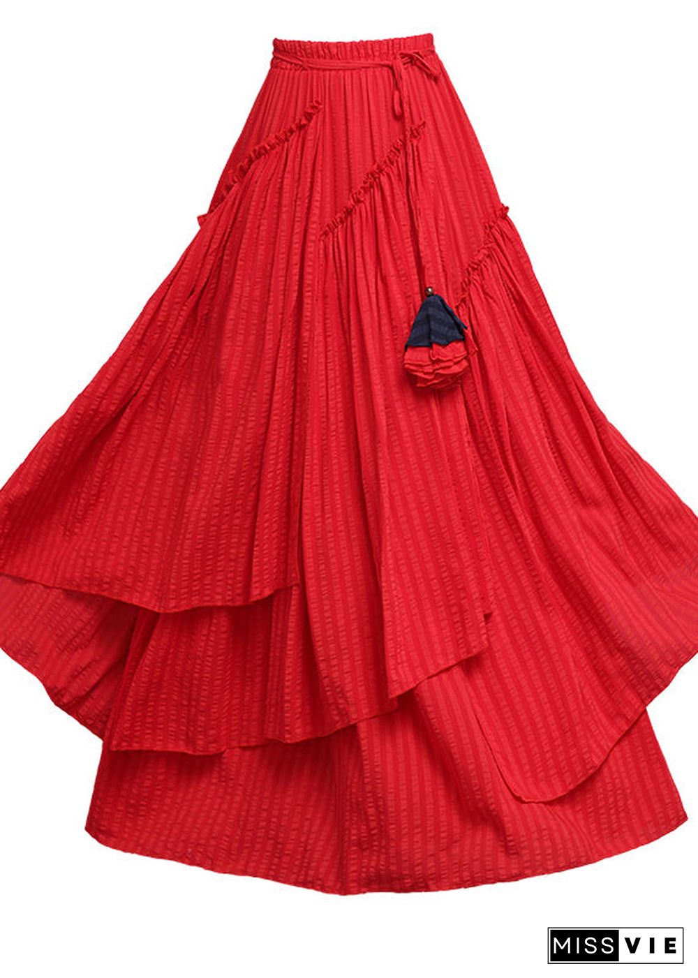 Red Asymmetrical Tie Waist Pleated Skirt Summer