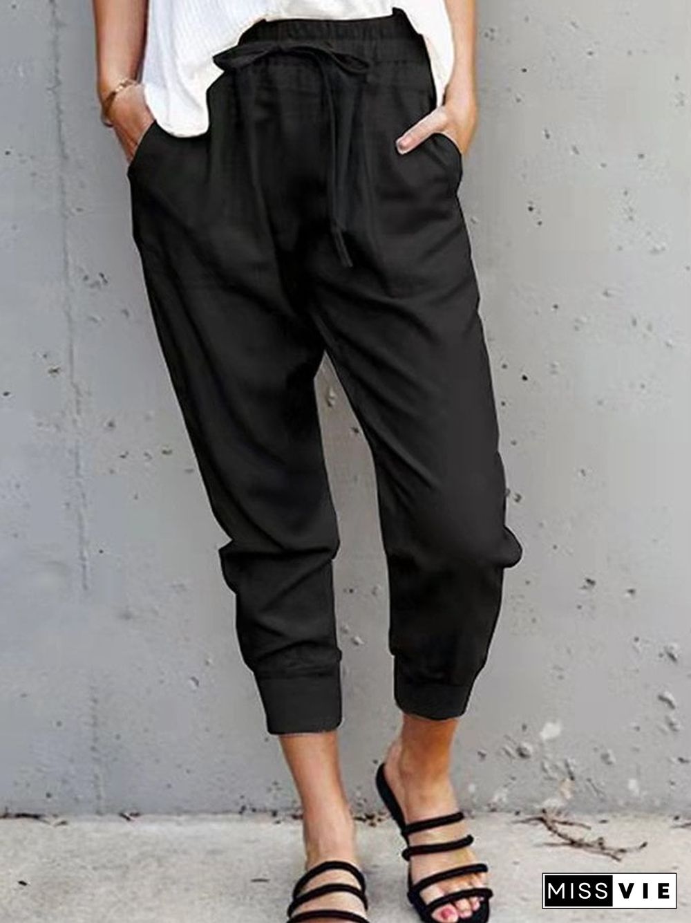 Women's Fashion Cotton Linen Casual Comfortable Cropped Pants