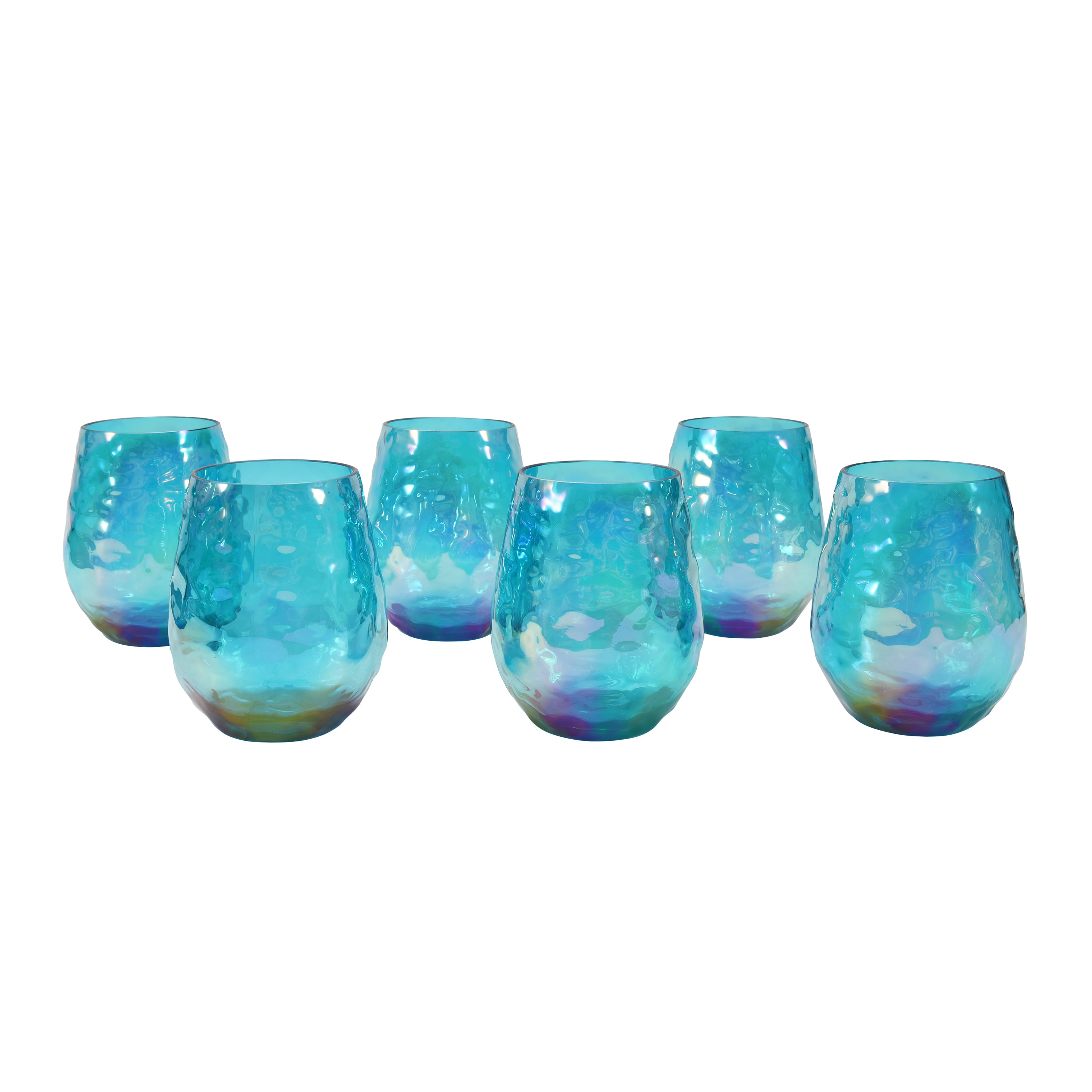 Better Homes and Gardens Luster Hammered 19-Ounce Rainbow Stemless Wine Glass， 6 Pack