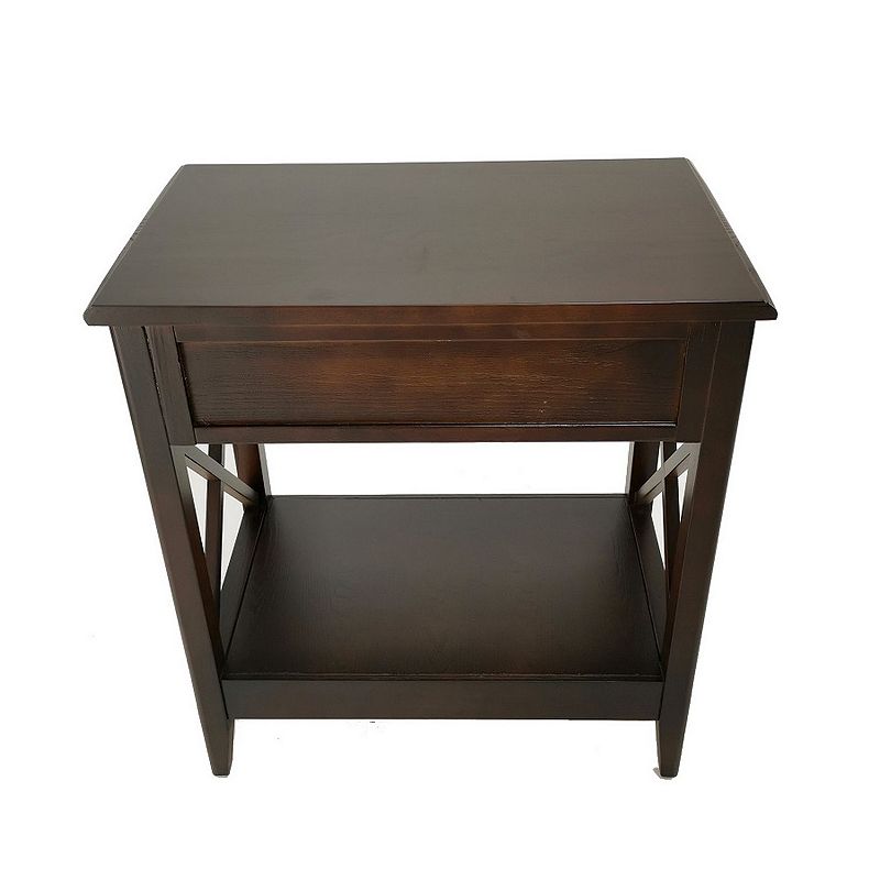 Nightstand with 1 Drawer and Criss Cross Sides， Espresso Brown