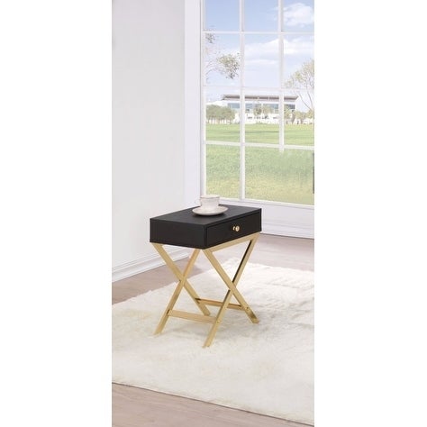 Stylish Side Table， Black and Gold