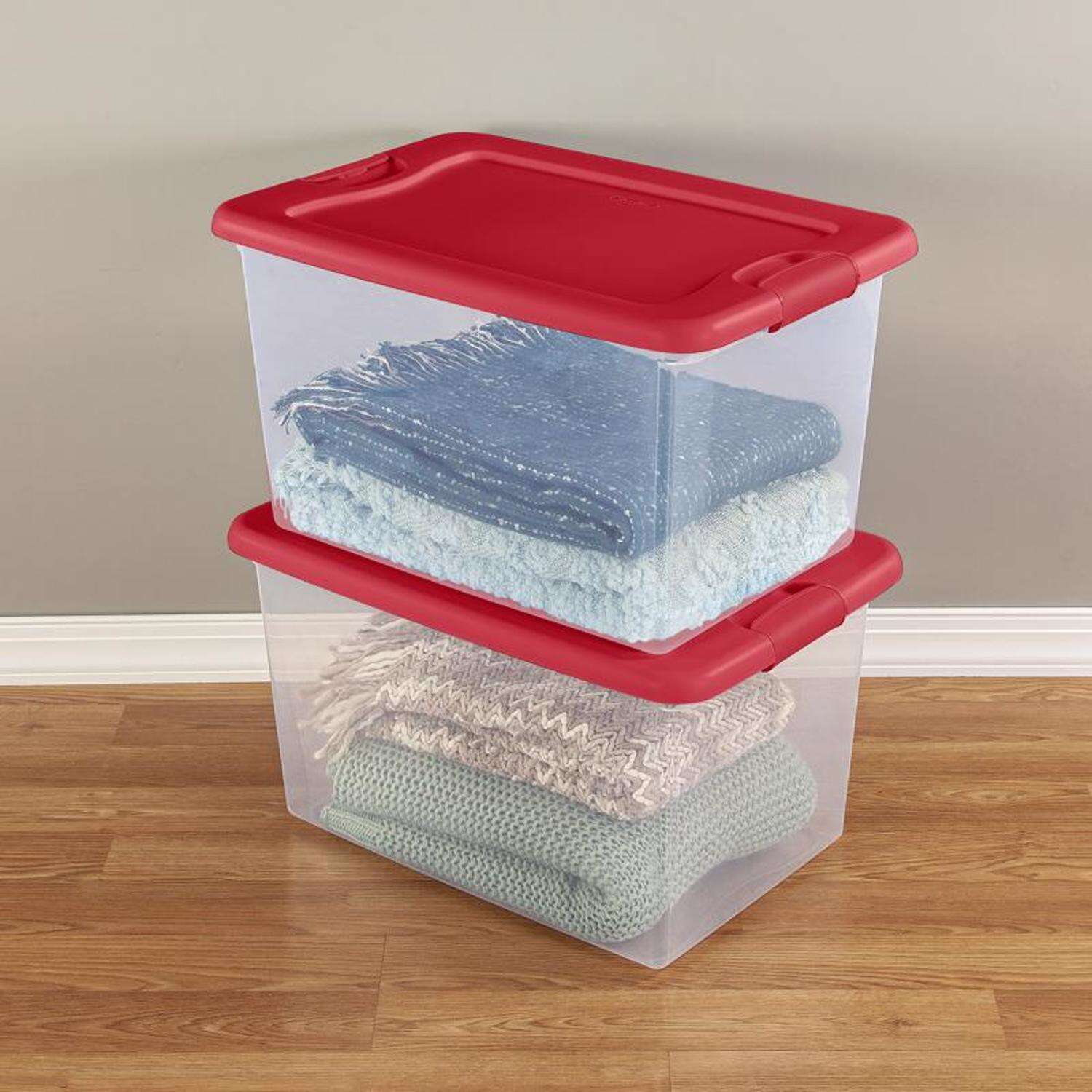 Sterilite 64 qt Clear/Red Latching Storage Box 13.5 in. H X 23.75 in. W X 16 in. D💝(LAST DAY CLEARANCE SALE 70% OFF)