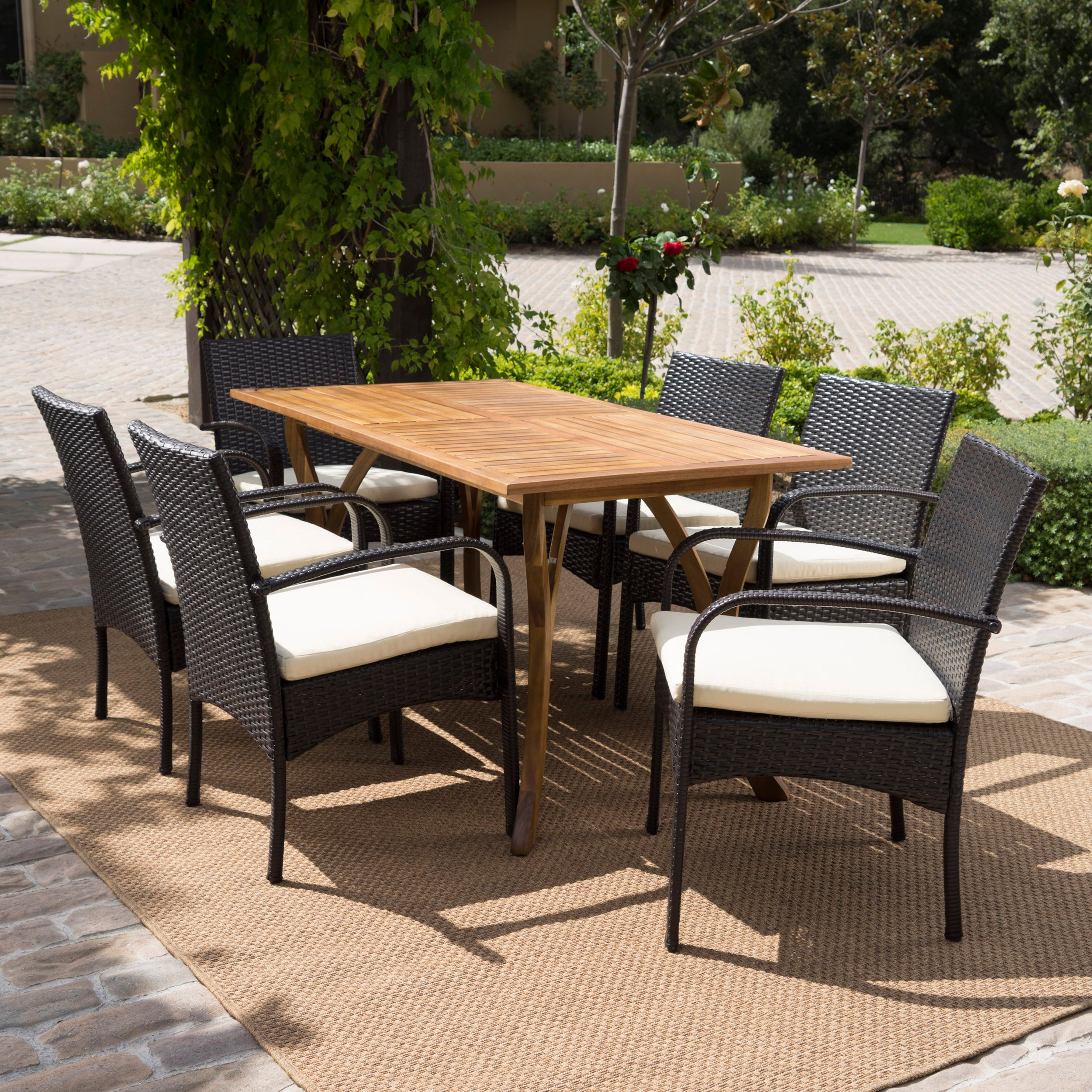 Zakynthos Wicker and Wood 7 Pc. Dining Set