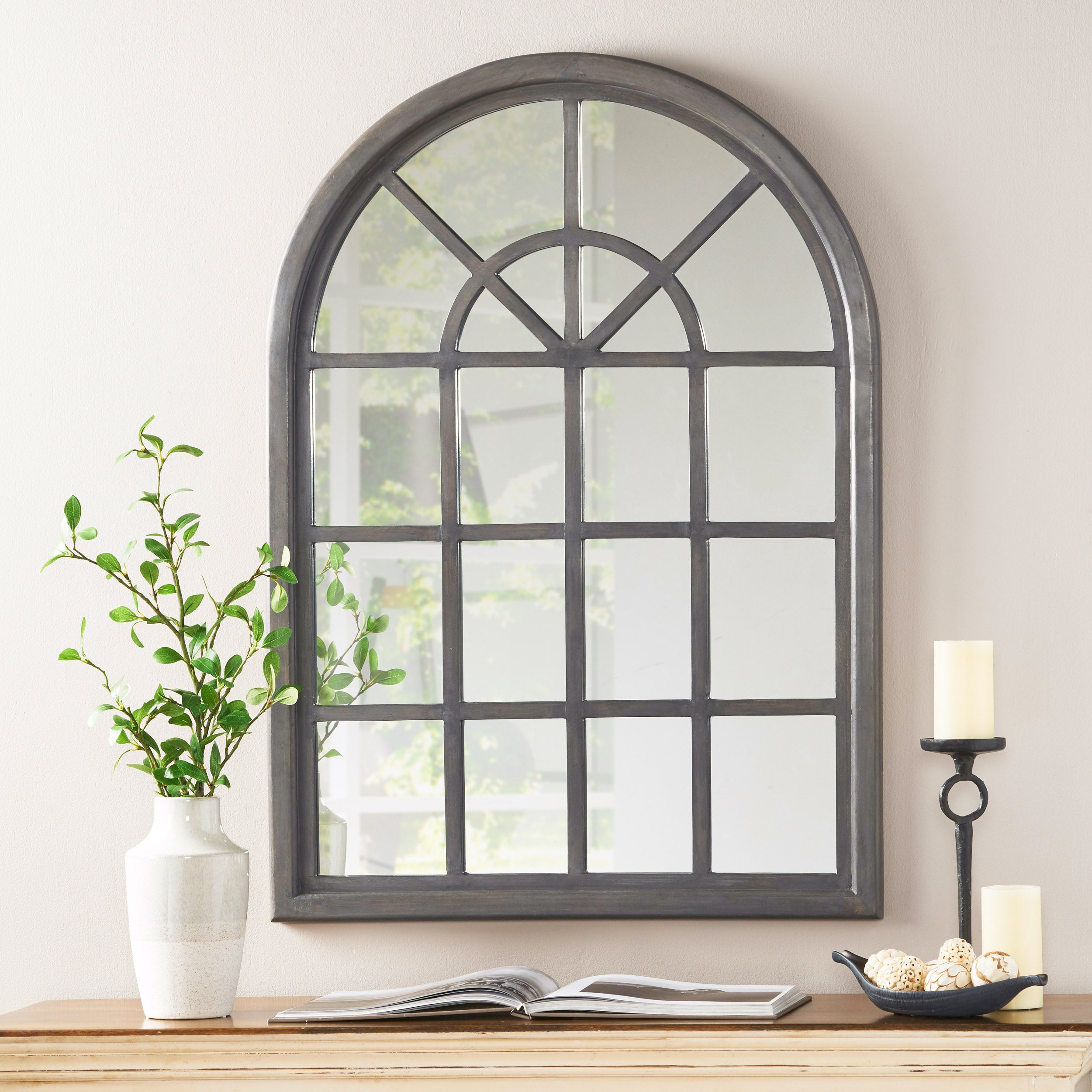 Sebastiane Traditional Arched Windowpane Mirror