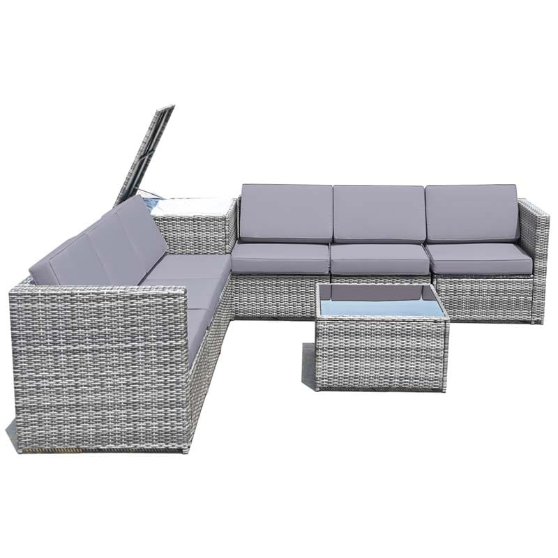 8 Pcs Rattan Patio Sectional Sofa Couch Set Outdoor Wicker Furniture Set with Storage Table & Cushions