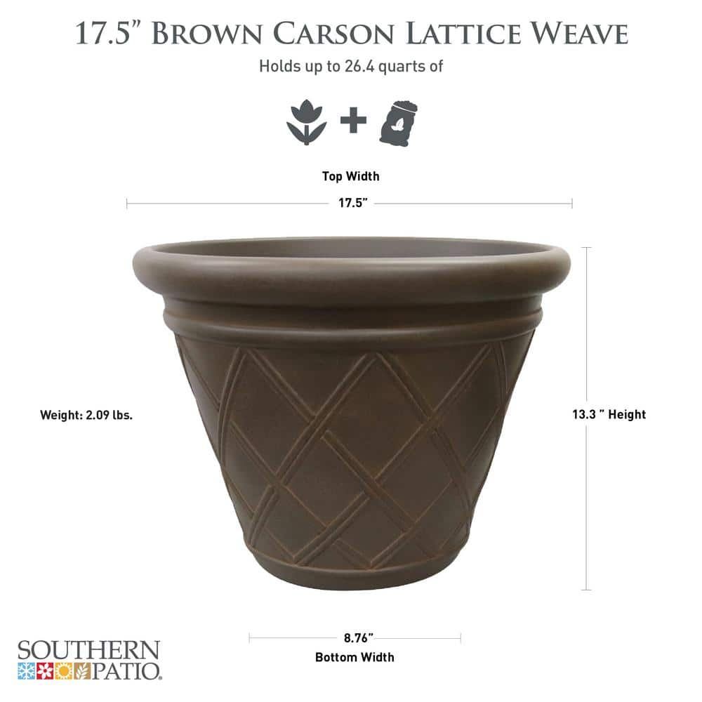 Southern Patio Carson Lattice Weave Large 17.5 in. x 13.3 in. 27 Qt. Brown High-Density Resin Outdoor Planter HDR-088769