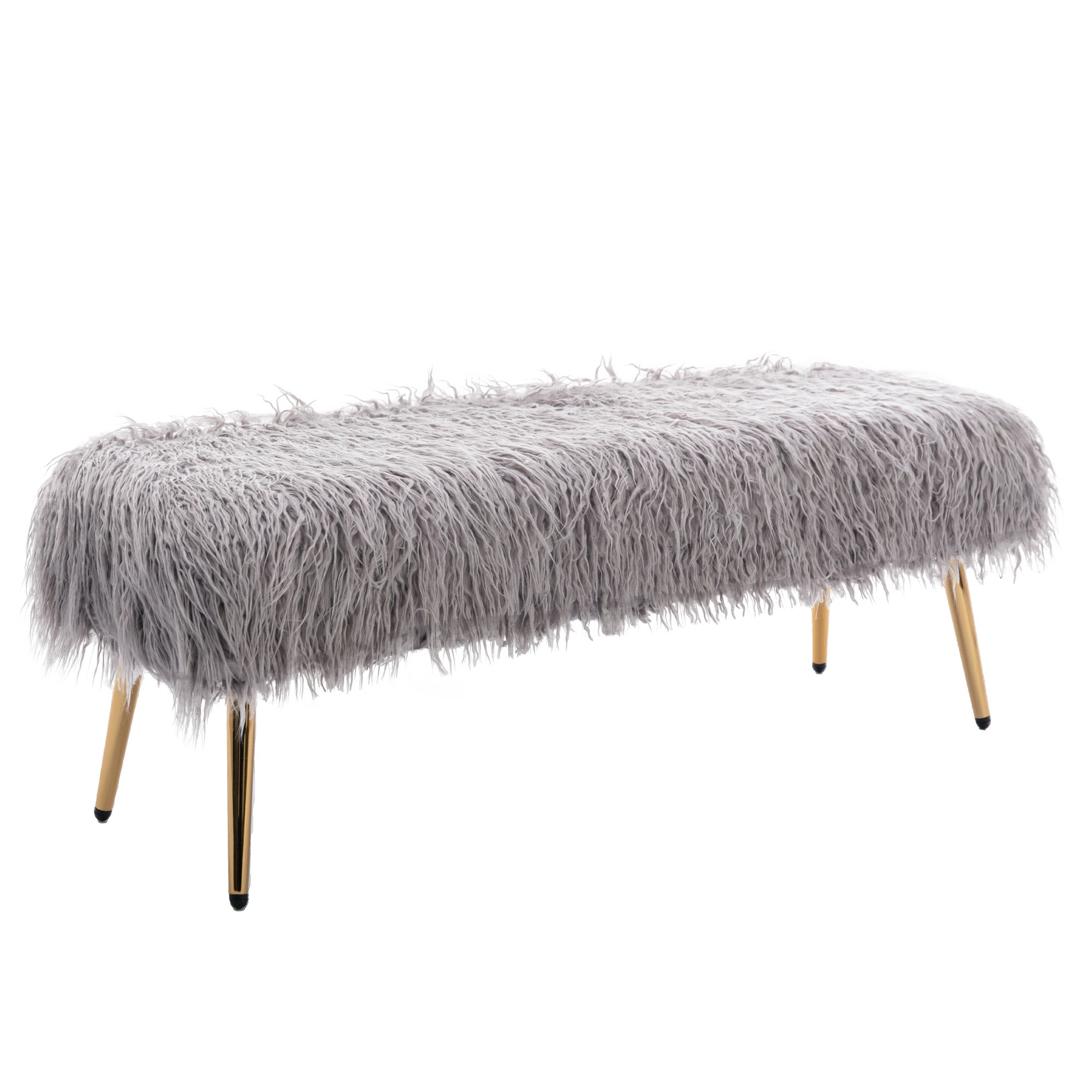 Sportaza Faux Fur Plush Bench, Modern Fluffy Upholstered Bench for Entryway Dining Room Living Room Bedroom, GRAY