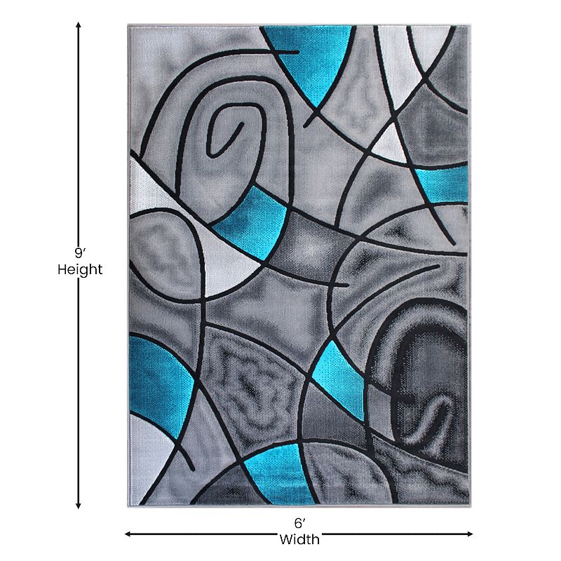 Masada Rugs Masada Rugs Trendz Collection 6'x9' Modern Contemporary Area Rug in Turquoise， Gray and Black