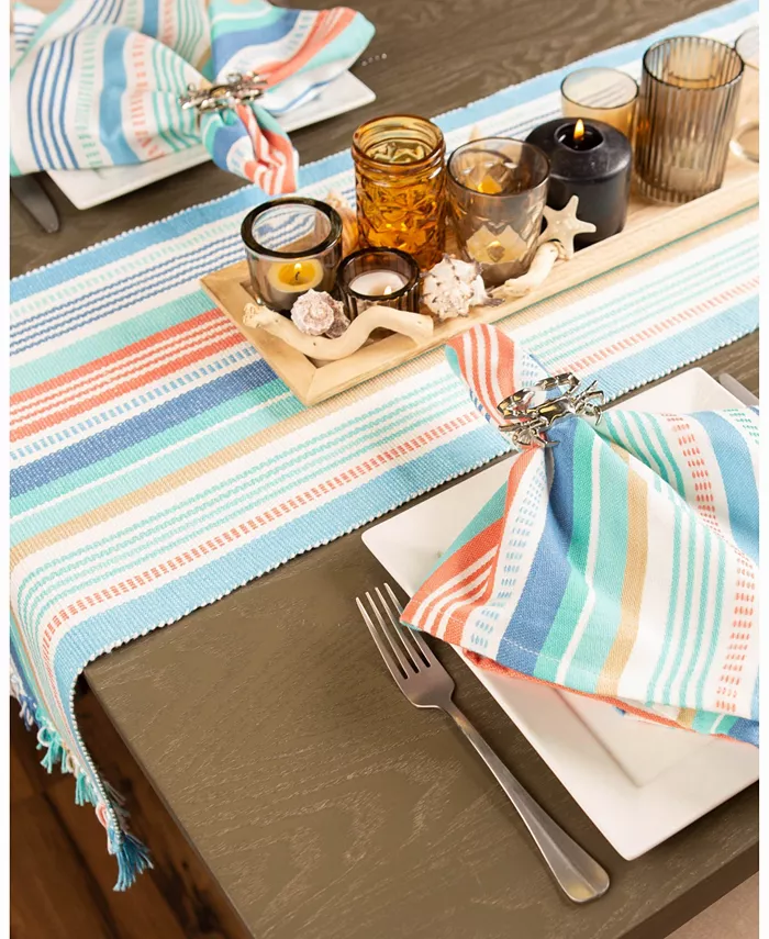 Design Imports Seashore Stripe Fringed Table Runner 13 X 72