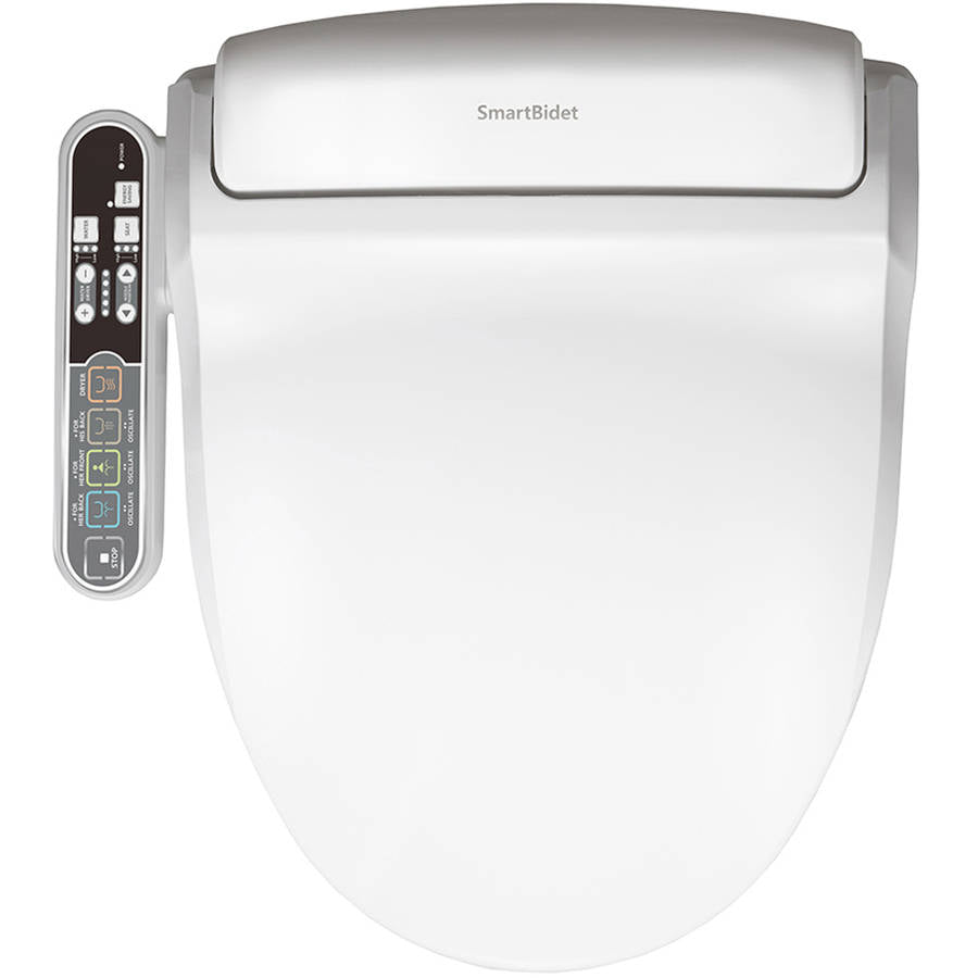 SmartBidet Electric Bidet Seat with Control Panel for Round Toilets, White