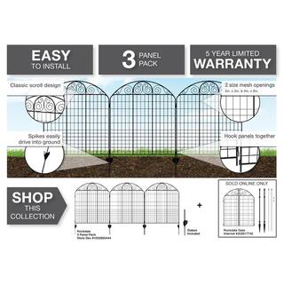 Vigoro Rockdale 43.8 in. Black Steel Fence Panel (3-Pack) 860404