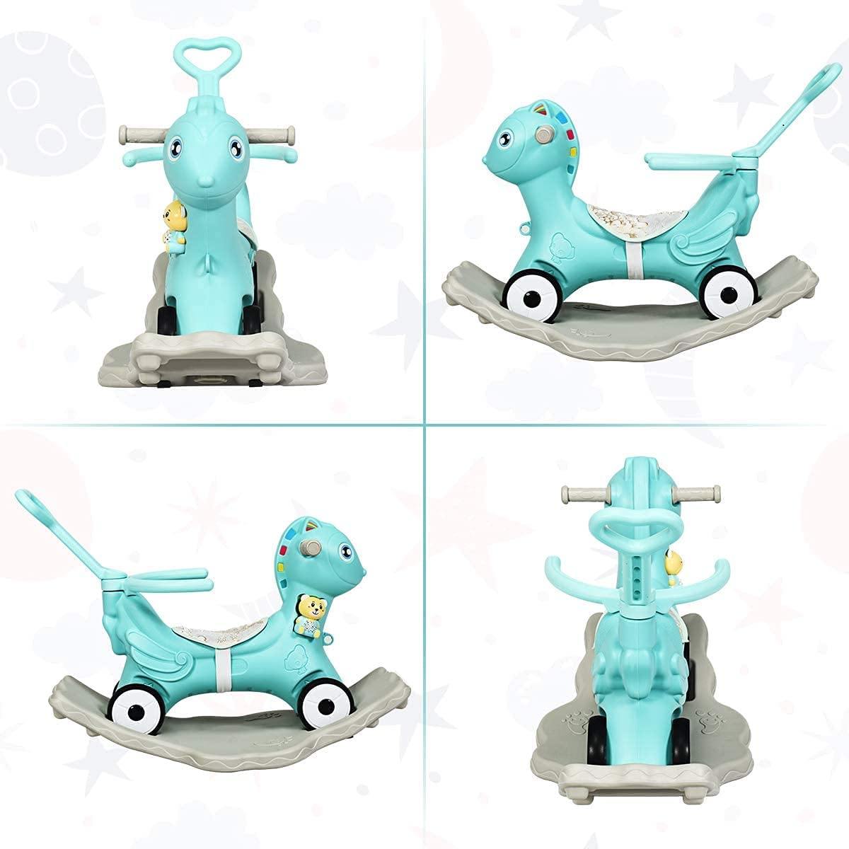 Costzon 4 in 1 Baby Rocking Horse, Ride on Push Car, Push and Ride Racer w/ Music, Green