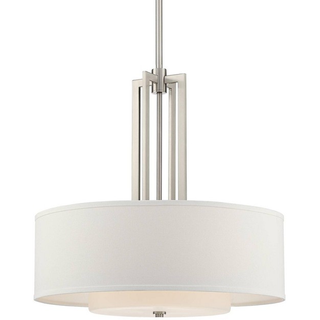 Wide Modern Glass Off White Drum Shade 4 light Fixture Dining Room Kitchen