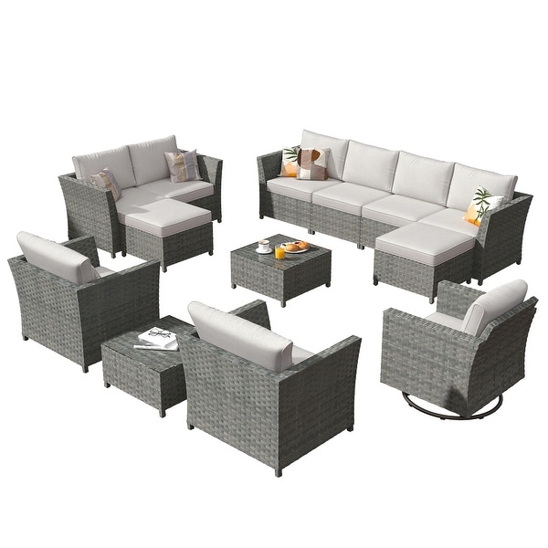 XIZZI 13Piece Outdoor Wicker Patio Furniture with Coffee Table Ottoman