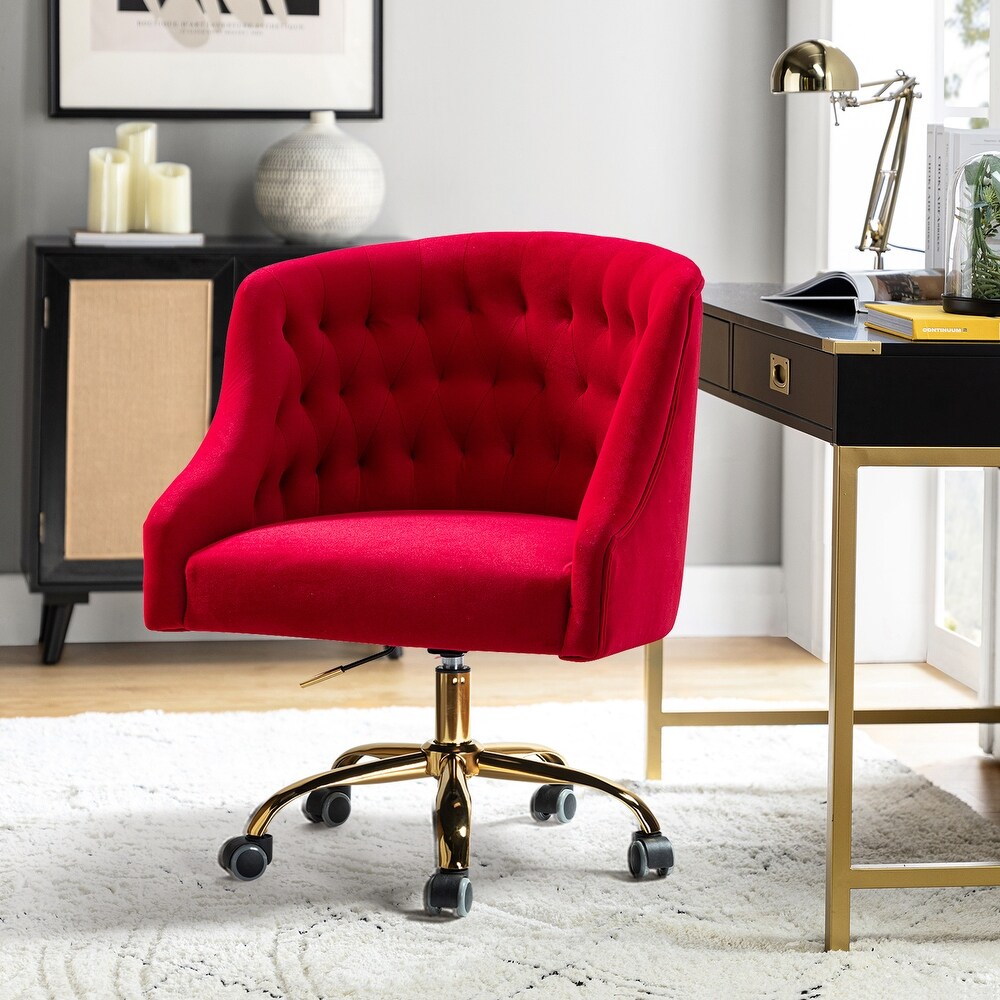 Modern Velvet Tufted Office Chair with Gold Metal Base by HULALA HOME