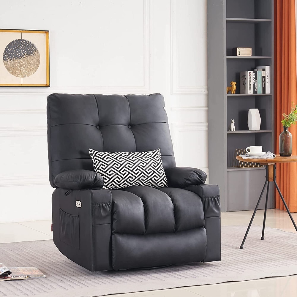 MCombo Large Power Swivel Glider Rocker Recliner Chair with Massage and Heat  Faux Leather 7748