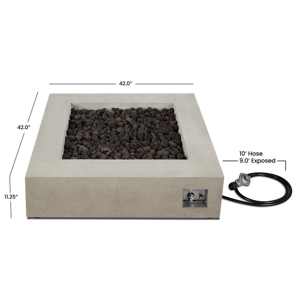 JENSEN CO Brookhurst 42 in. L X 12 in. H Outdoor GFRC Liquid Propane Fire Pit in Flint with Lava Rocks 1592LP-FLNT