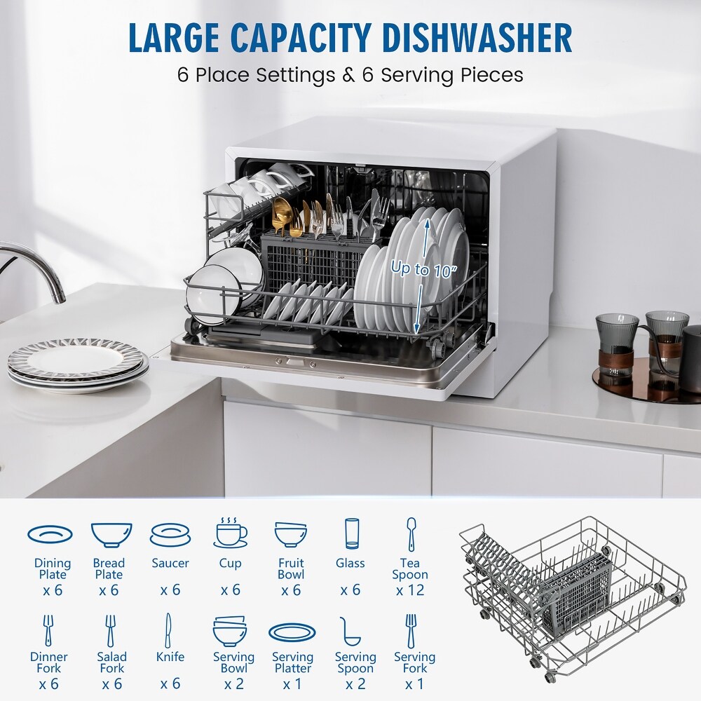 Compact Countertop Dishwasher 6 Place Settings w/ 5 Washing Programs