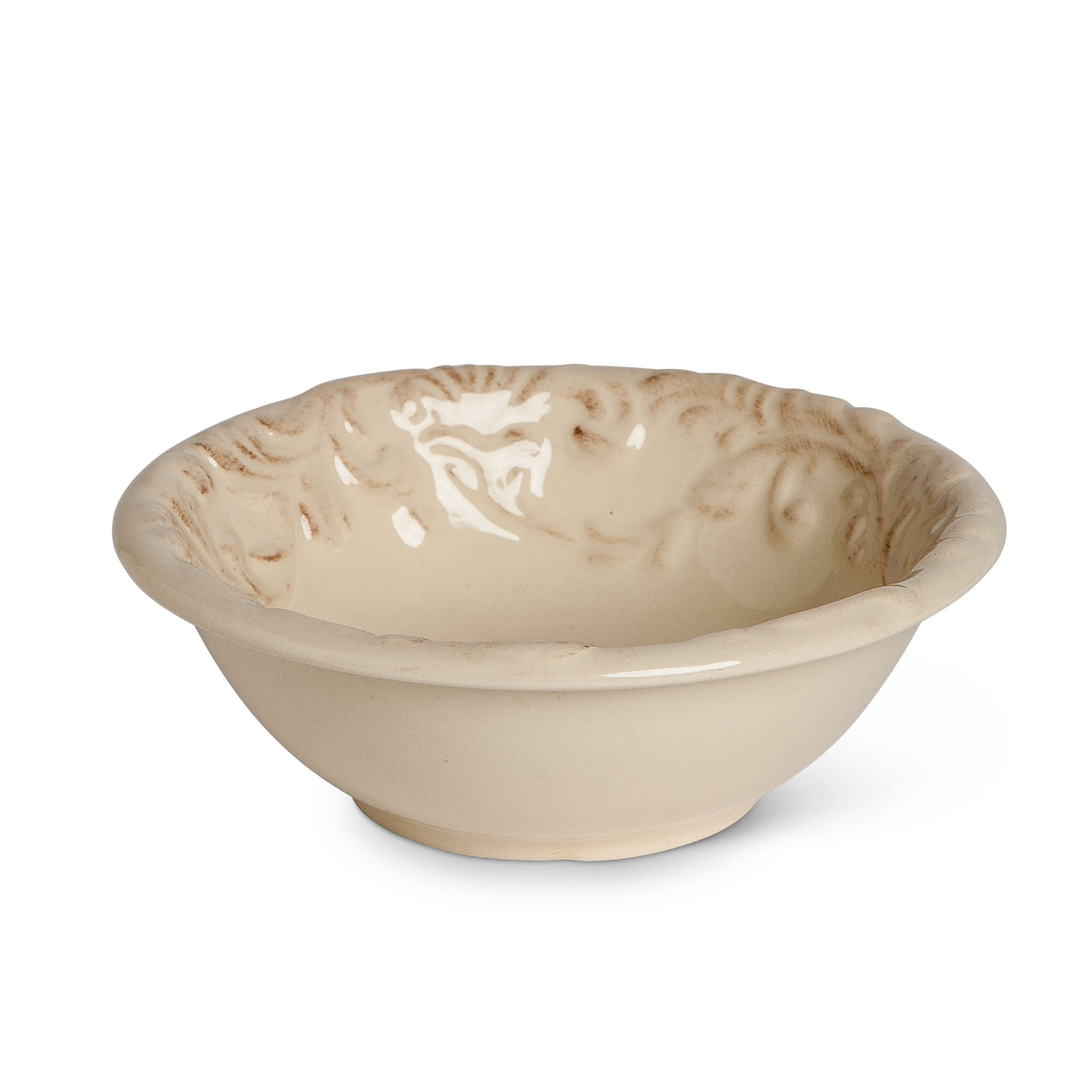 Gerson Cream Ceramic 6-inch Dessert Bowls With Acanthus Leaf Motif (Set of 4)