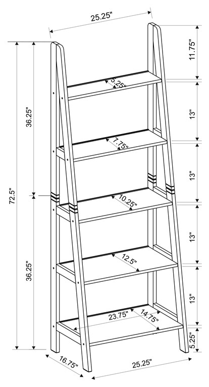 Riverbay Furniture 5 Shelf Transitional Wood Open Back Ladder Bookshelf in Gray   Transitional   Bookcases   by Homesquare  Houzz