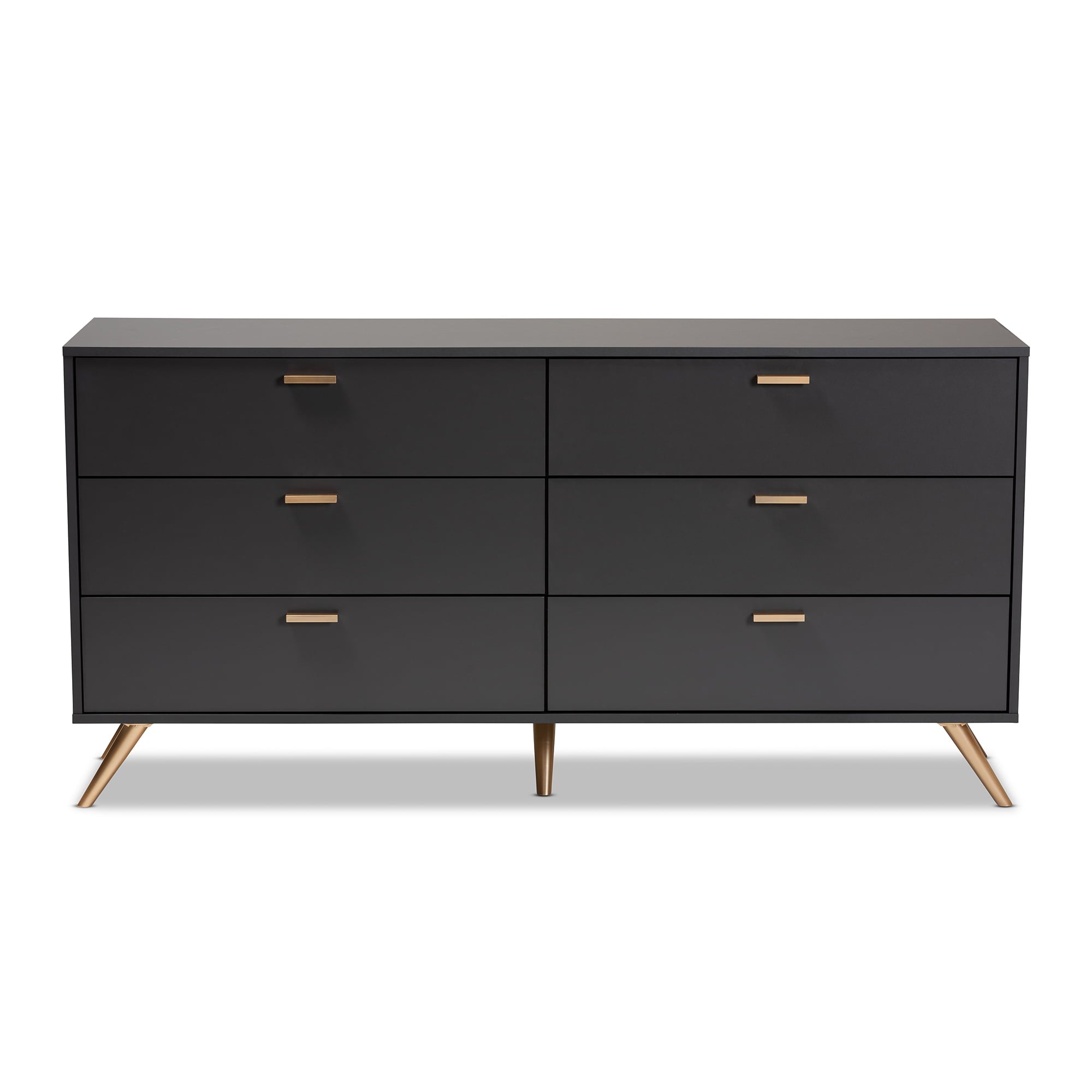 Baxton Studio Kelson Modern and Contemporary Dark Grey and Gold Finished Wood 6-Drawer Dresser