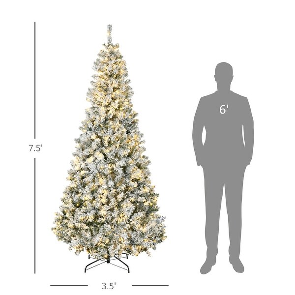 7.5ft Tall Prelit Artificial Auto Open Christmas Tree Holiday Decor with 1188 Snow Flocked Branches and 500 Warm White LED Lights