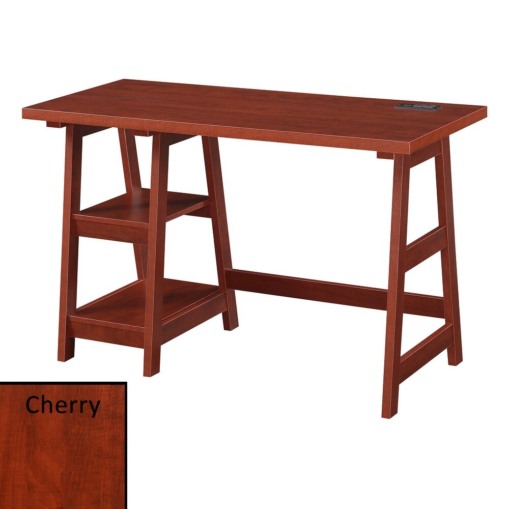 Convenience Concepts Designs2Go Trestle Desk with Charging Station and Shelves